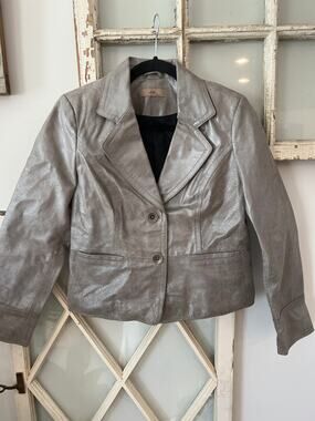 I.E. size medium gray leather blazer jacket